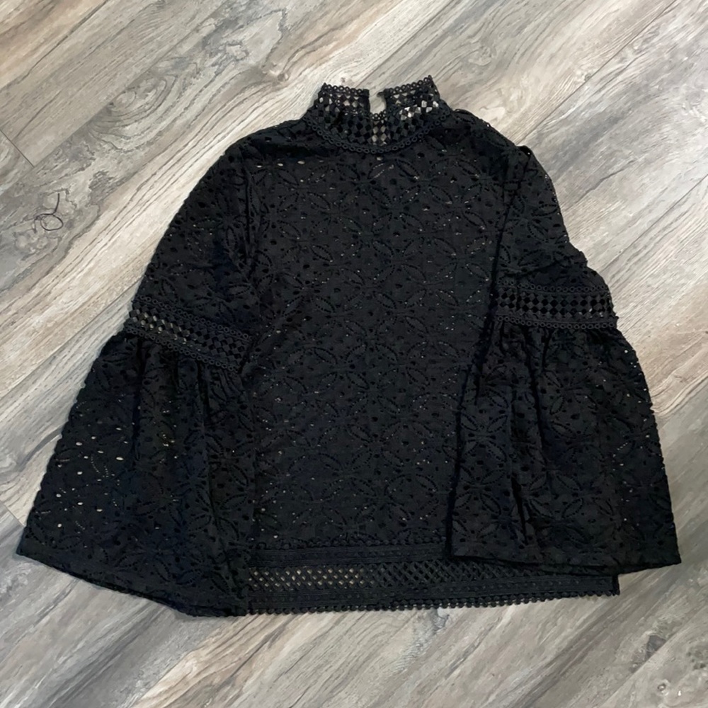 Pointelle Black Lace Top
